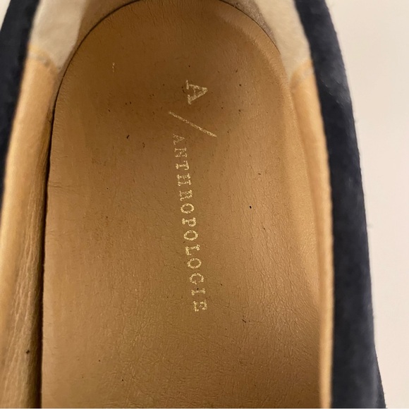 Anthropologie Fringe Slip On Suede Loafers Sneakers Navy Tassel Women US6 EUR37 - Picture 5 of 9